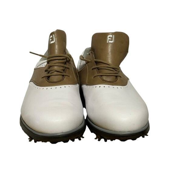 FootJoy Saddle Golf Shoes White Brown Men's Size 9.5 Leather Spiked 93914 - Picture 2 of 9